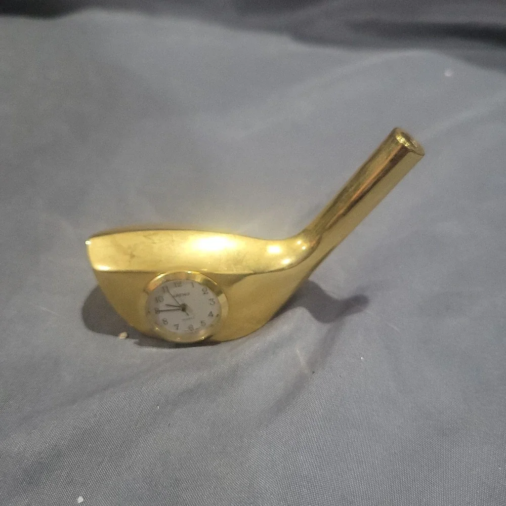 Arenix Gold Tone Golf Club Desk Clock Mini